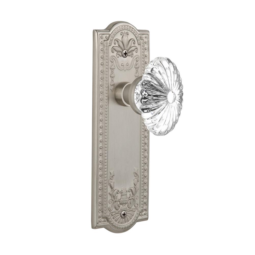 Nostalgic Warehouse MEAOFC Double Dummy Meadows Plate with Oval Fluted Crystal Knob without Keyhole in Satin Nickel